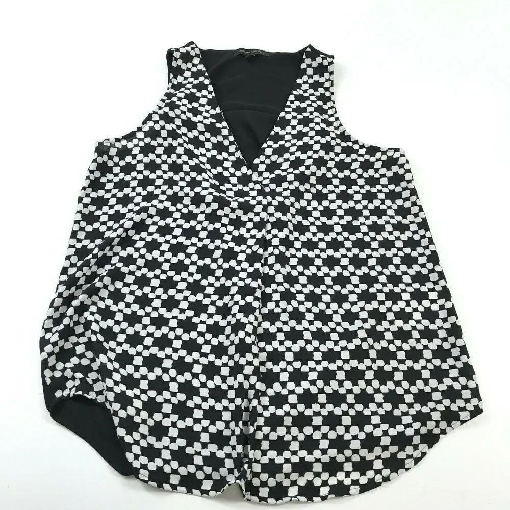 Banana Republic V-Neck Blouse Sleeveless Black White Draped Back Womens Size XS
